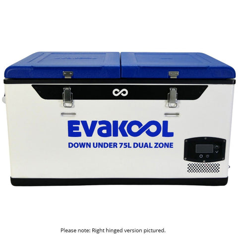 EvaKool 75L Down Under dual zone portable fridge freezer - Left hinge - White - DU75-DZL
