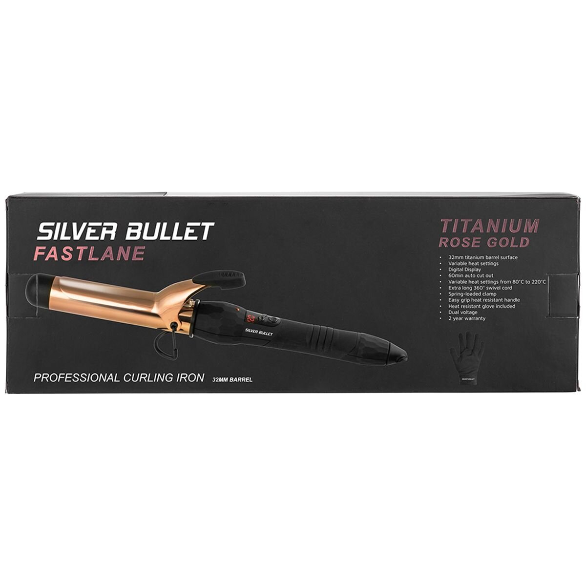 Silver Bullet Fastlane Rose Gold Titanium Curling Iron - 32mm Barrel, Loose Curls, Dual Voltage - 900873