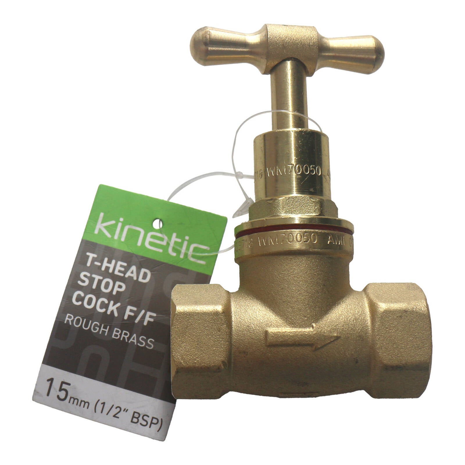 Kinetic 15mm Brass Female T-Head Stop Cock, Lead Free Brass, Hot & Cold Water