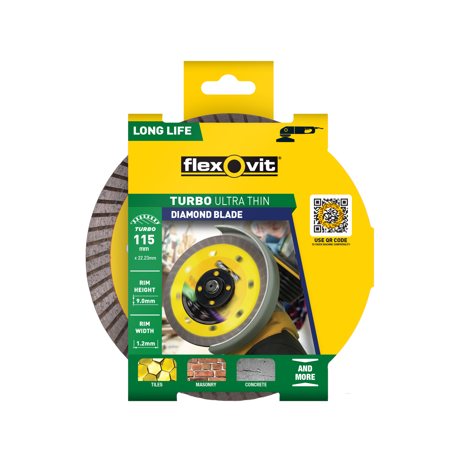 Flexovit 115 x 20 x 1.2mm Ultra-Thin Turbo Diamond Blade, Clean Cut for Grinders