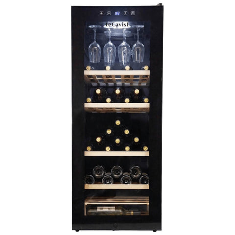 LeCavist Cuvee Emilion 111 Bottle Single Zone Wine Fridge - Black, UV Protected Glass Door - LCS100VN