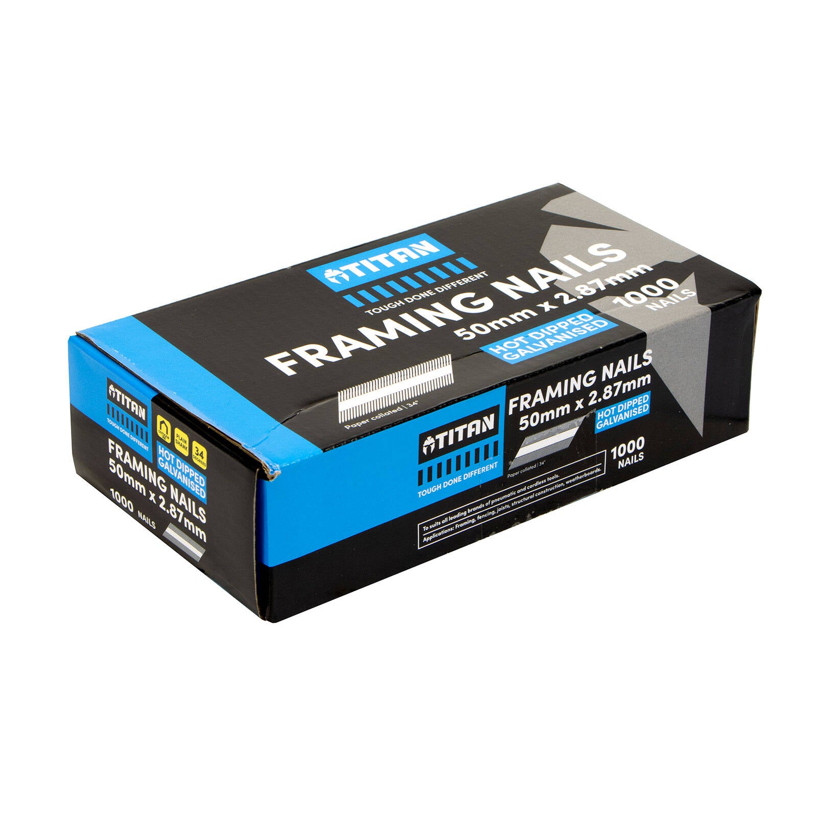 Titan 50 x 2.87mm Hot Dipped Galvanised Collated Framing Nails - 1000 Box