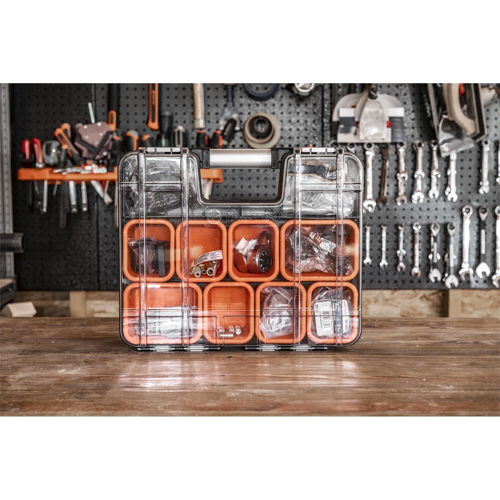 Tactix 390mm Double Sided Organiser Black & Orange Removable Bins PP/PC