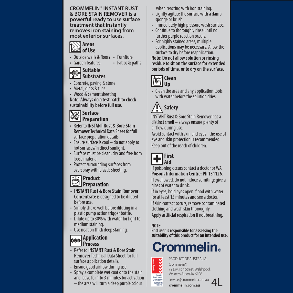Crommelin 4L Instant Rust Bore Stain Remover - 4L - Spray and Rinse - SuperSaverAU - view 2