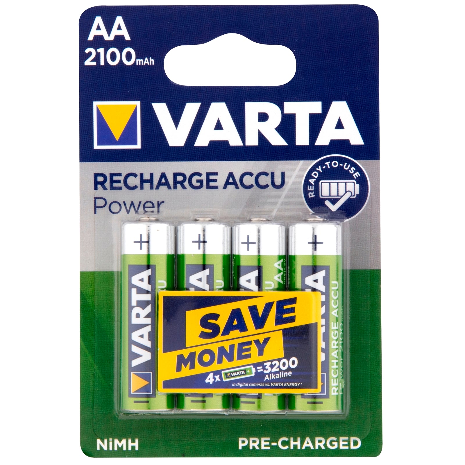 Varta AA 2100mAh Rechargeable Ni-MH Batteries 4 Pack Ready to Use