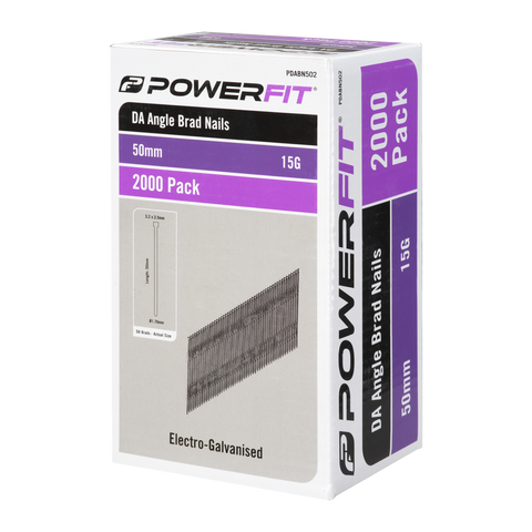 PowerFit 50mm DA Angled Brad Nails 15 Gauge Electro-Galvanised - 2000 Pack