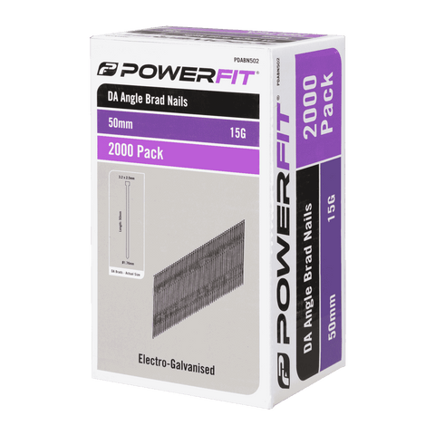 PowerFit 50mm DA Angled Brad Nails 15 Gauge Electro-Galvanised - 2000 Pack