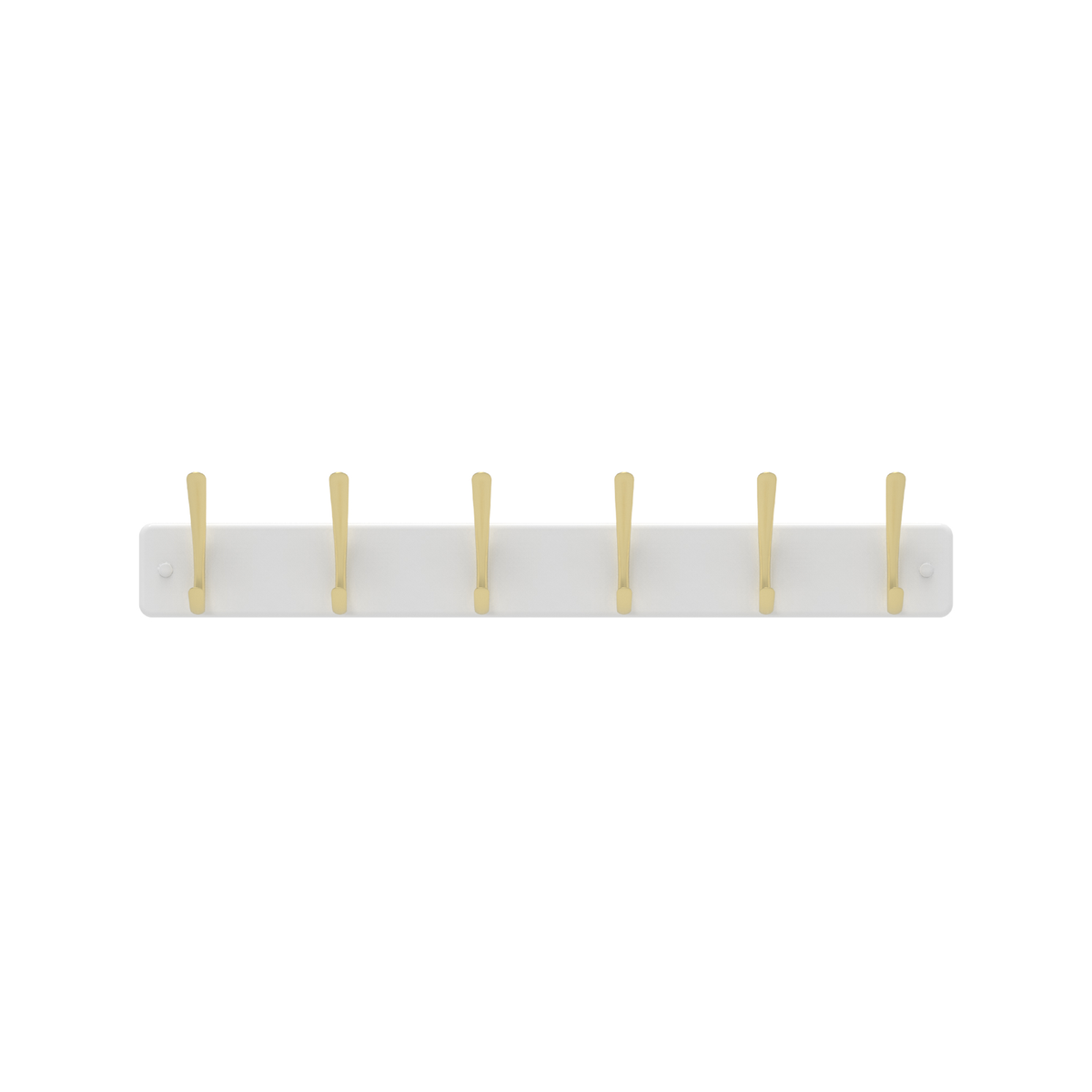 MODE Hat & Coat Rack - 6 Brushed Brass Hooks on White Board