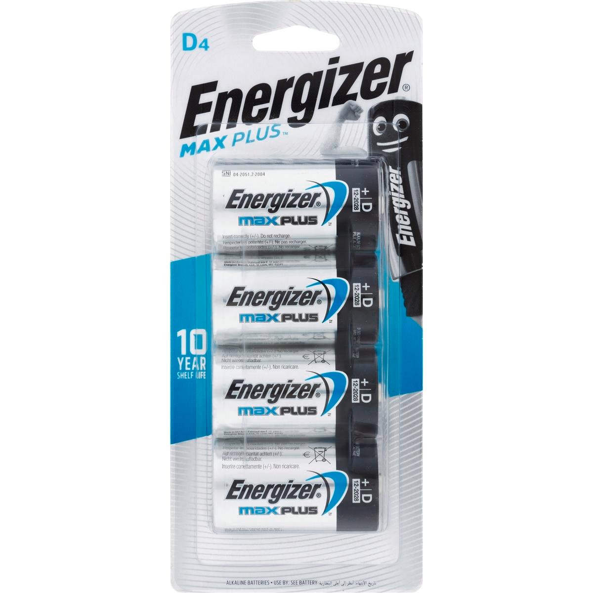 Energizer Max Plus D Alkaline Battery 4 Pack EP95hp4t
