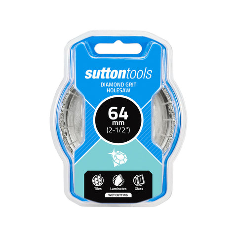 Sutton Tools 64mm Diamond Grit Holesaw, Steel, for Glass, Tile and Marble