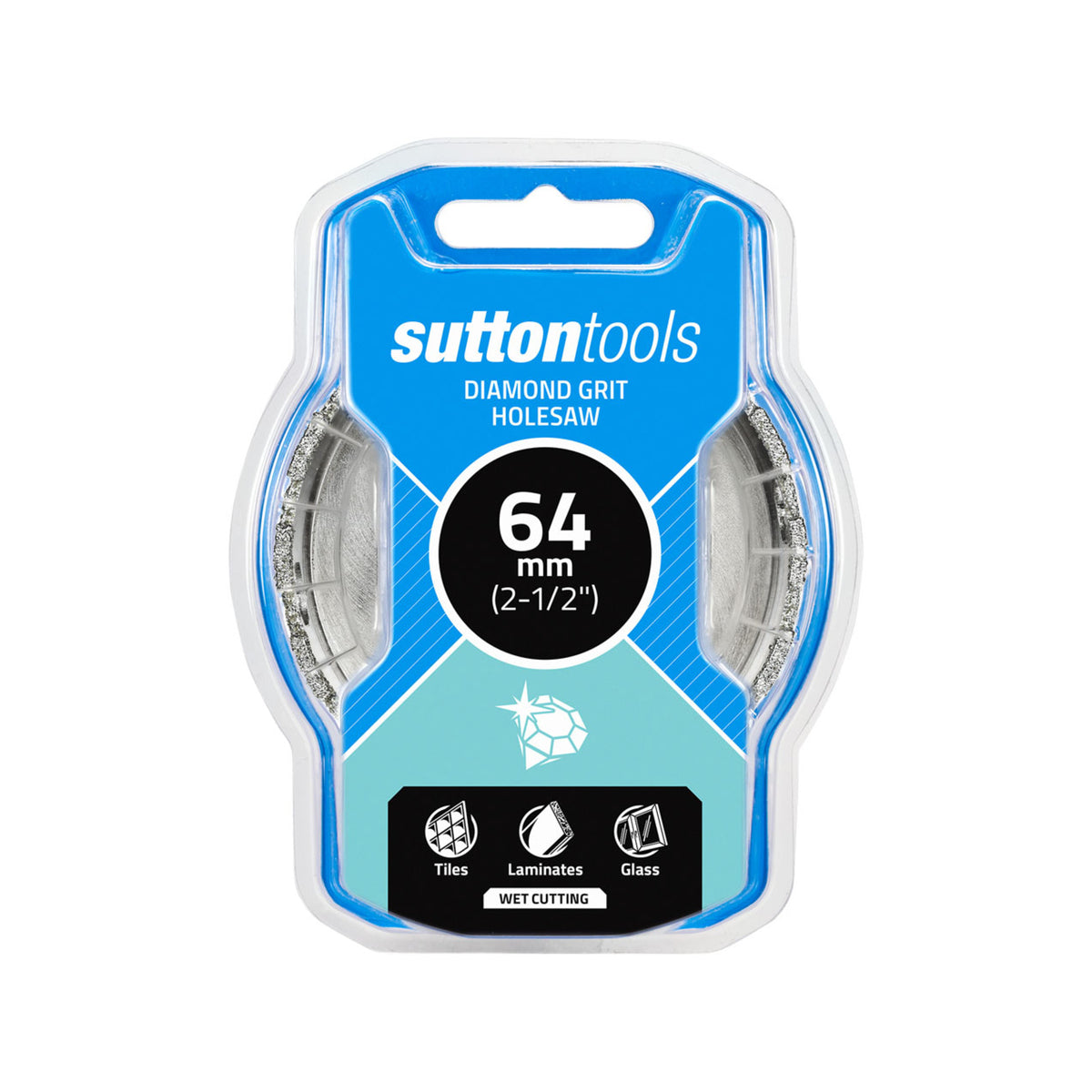 Sutton Tools 64mm Diamond Grit Holesaw, Steel, for Glass, Tile and Marble