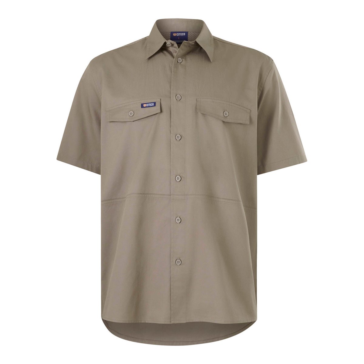 Citeco Men's Khaki Short Sleeve Shirt - 100% Cotton, Size M