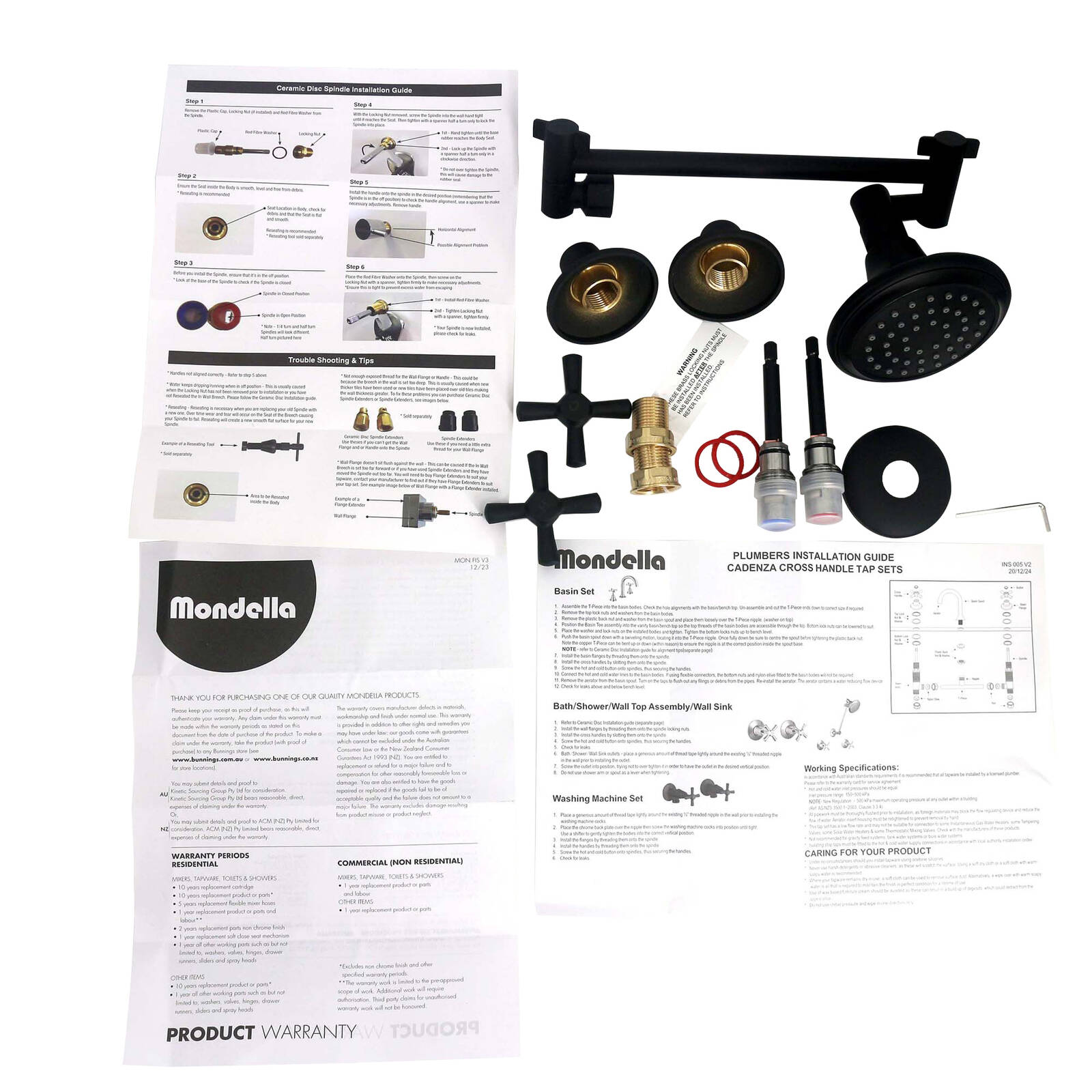 Mondella Cadenza Matte Black 1/2 Turn All Directional Shower Set, Brass, 9L/min 3 Star WELS