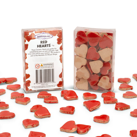 Mandala Art Red Ceramic Hearts 19 x 18mm Glazed Mosaic Craft Indoor & Outdoor
