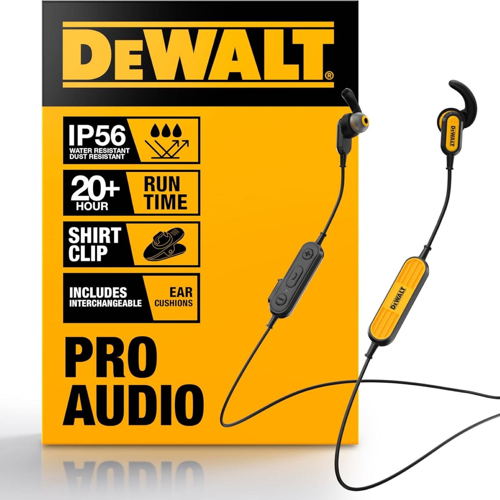 DeWALT Jobsite Wireless Bluetooth Earphones, IPX6 Water-Resistant 1909935DWE