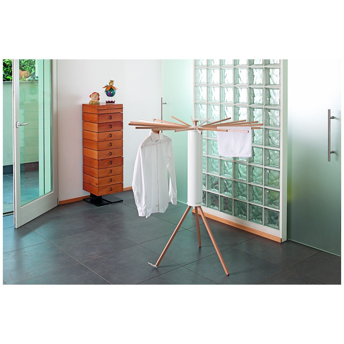 Foppapedretti Octopus Drying Rack - 18 Removable Beechwood Arms, White and Natural Finish - F9900424303