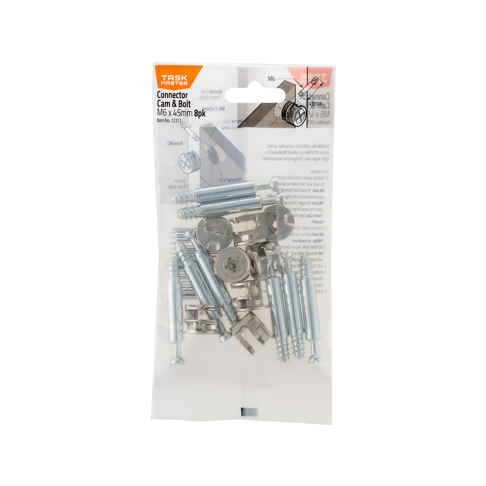 Taskmaster 44mm Nickel Plated Zinc Cam Connector and Bolt 8 Pack