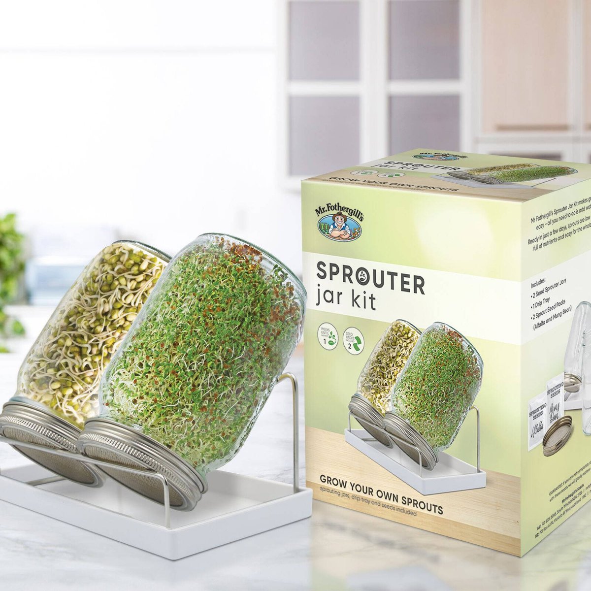 Mr Fothergill S Twin Sprouter Jar Grow Kit - 210mm x 200mm x 125mm - Compact Design - Includes Alfalfa & Mung Bean Seeds - SuperSaverAU - view 3