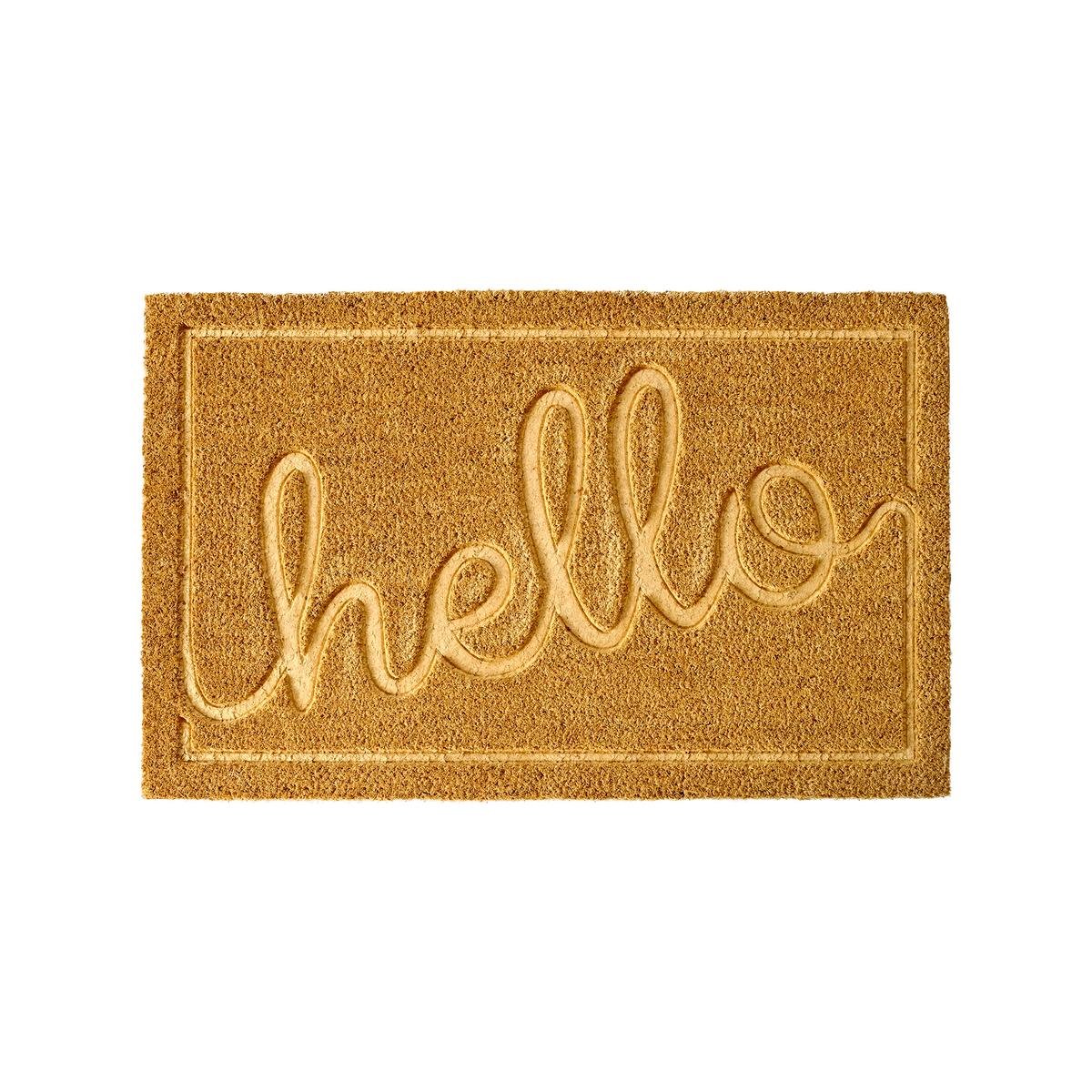 Hello Coir Outdoor Doormat 50 x 80cm Beige with Non-Slip PVC Backing Dirt Trapper