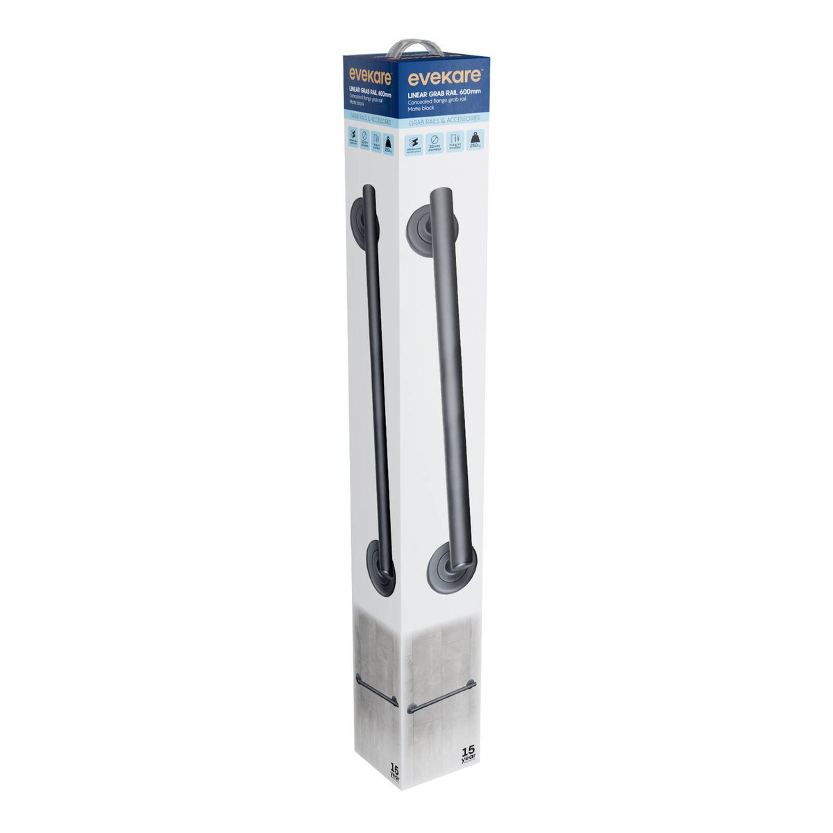 Evekare 600mm Matte Black Linear Grab Rail - Stainless Steel - 250kg Capacity - SuperSaverAU - view 2