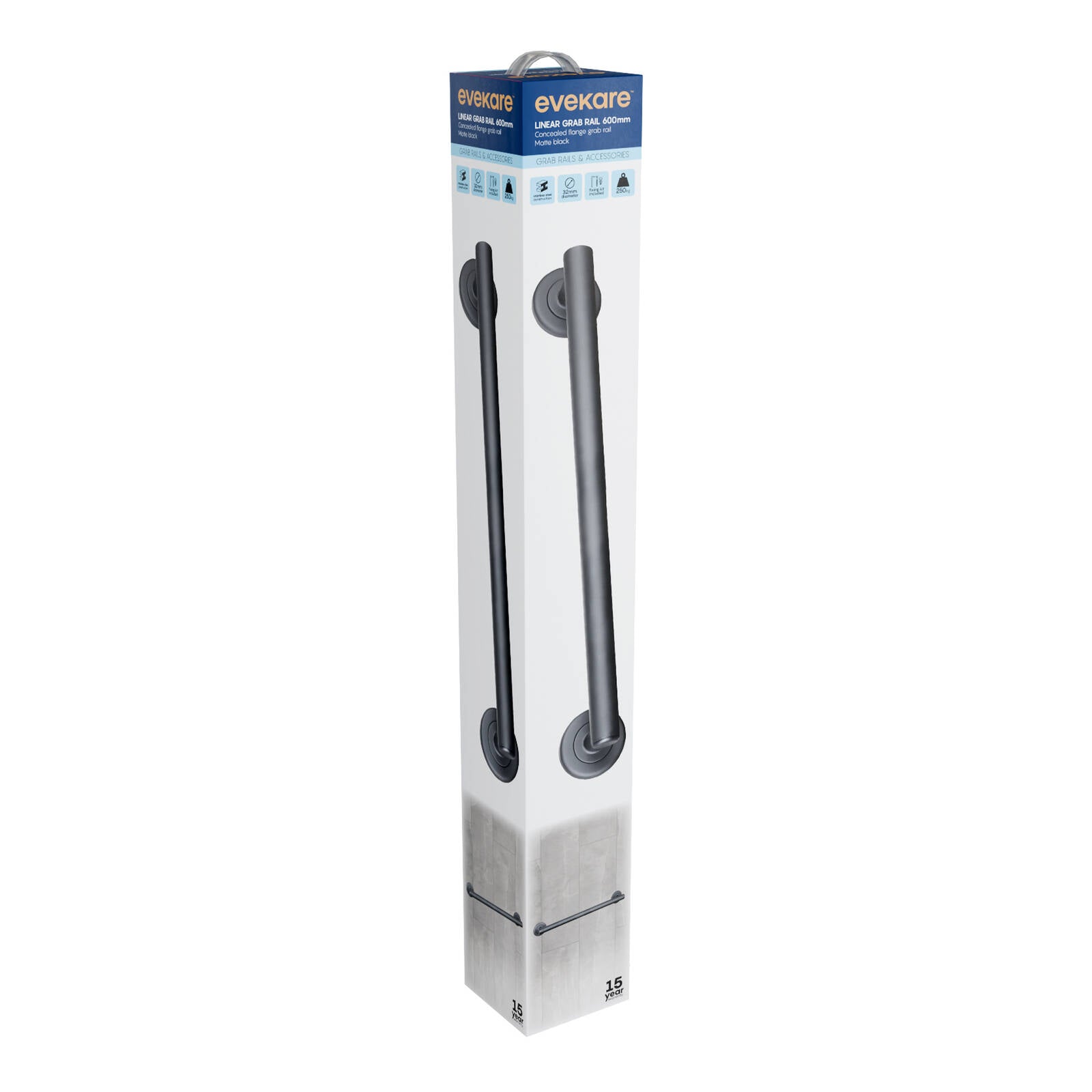 evekare 600mm Matte Black Linear Grab Rail