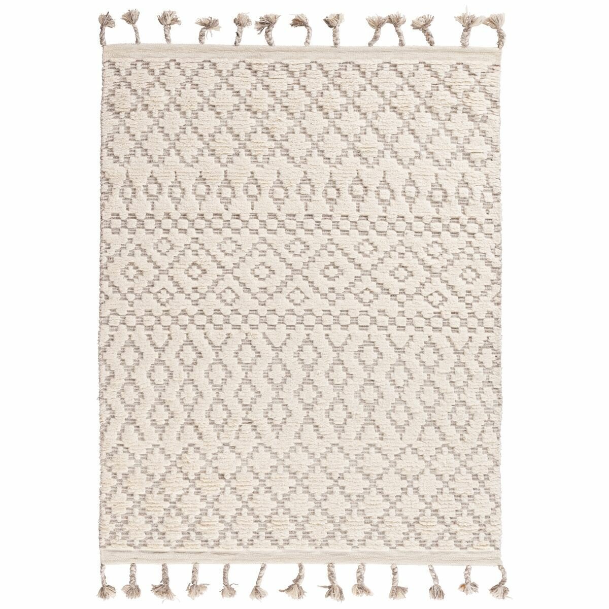 Cadrys Sahara Trellis Rug 160x230cm - Ivory Taupe Handspun Wool, Hand Knotted - SAHTIT1