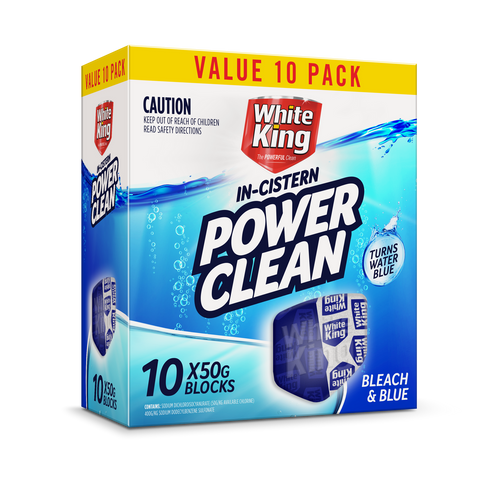 White King Power Clean In-Cistern Bleach & Blue Blocks 50g - 10 Pack