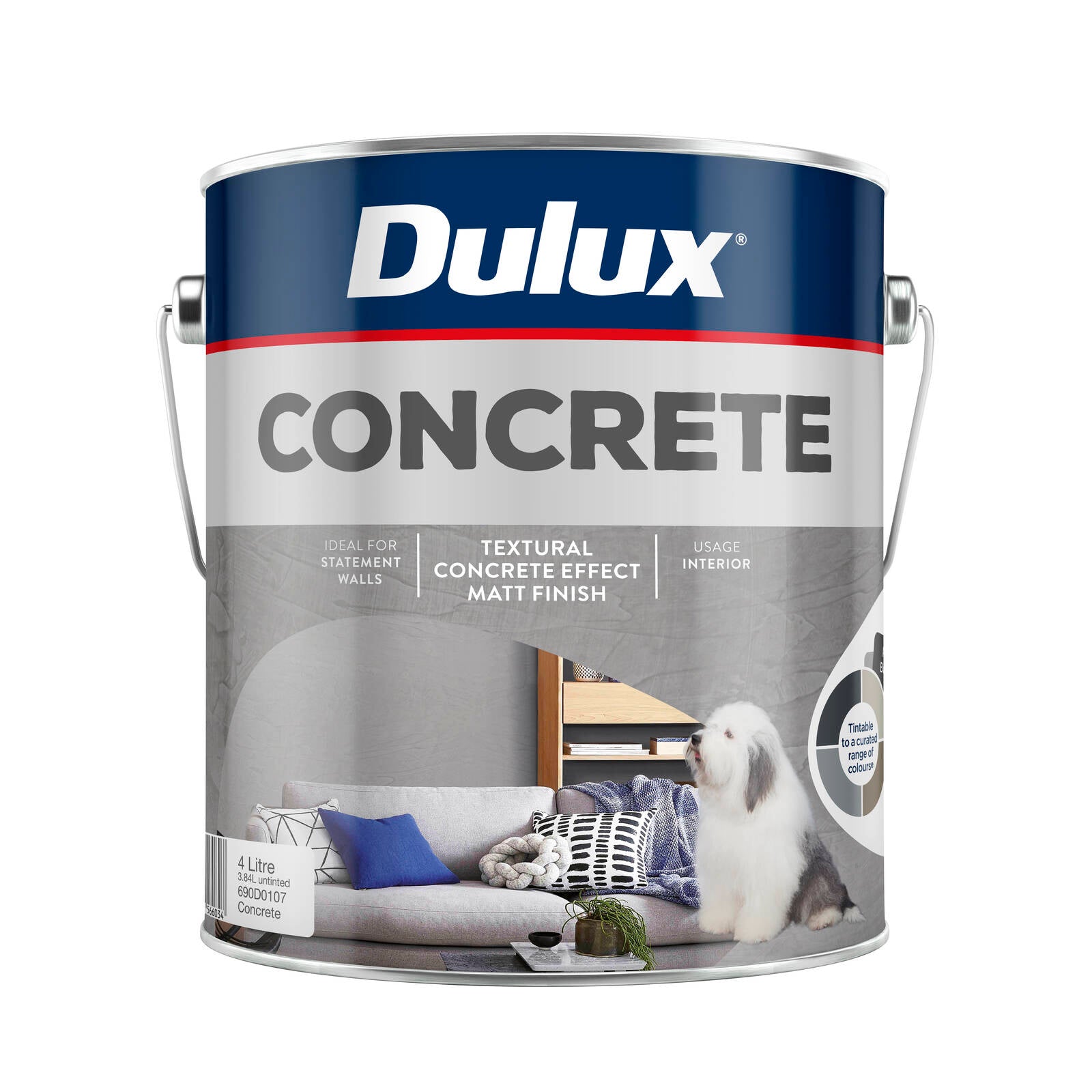 Dulux Design 4L Concrete Effect Paint Water Based Tintable Matt Indoor