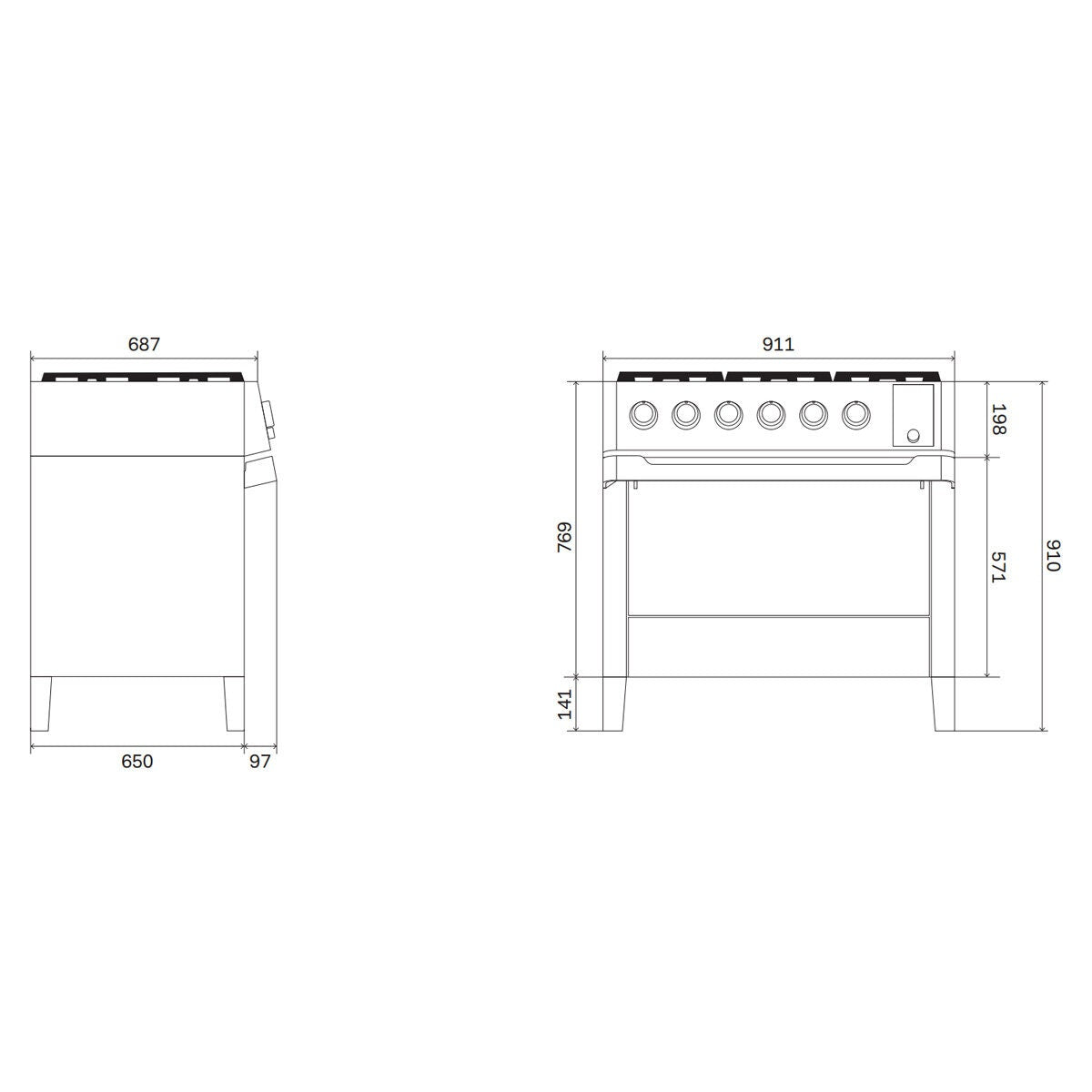 ILVE 90cm Panoramagic Freestanding Dual Fuel Oven and Stove - Six Burners, 97L, Stainless Steel - PM09FDS3SS
