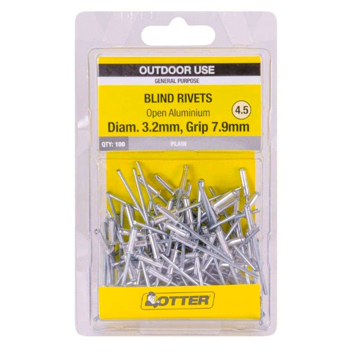 Otter Open Aluminium Blind Rivets 3 2 x 7 9mm 100 Pack Durable Lightweight - SuperSaverAU - view 1