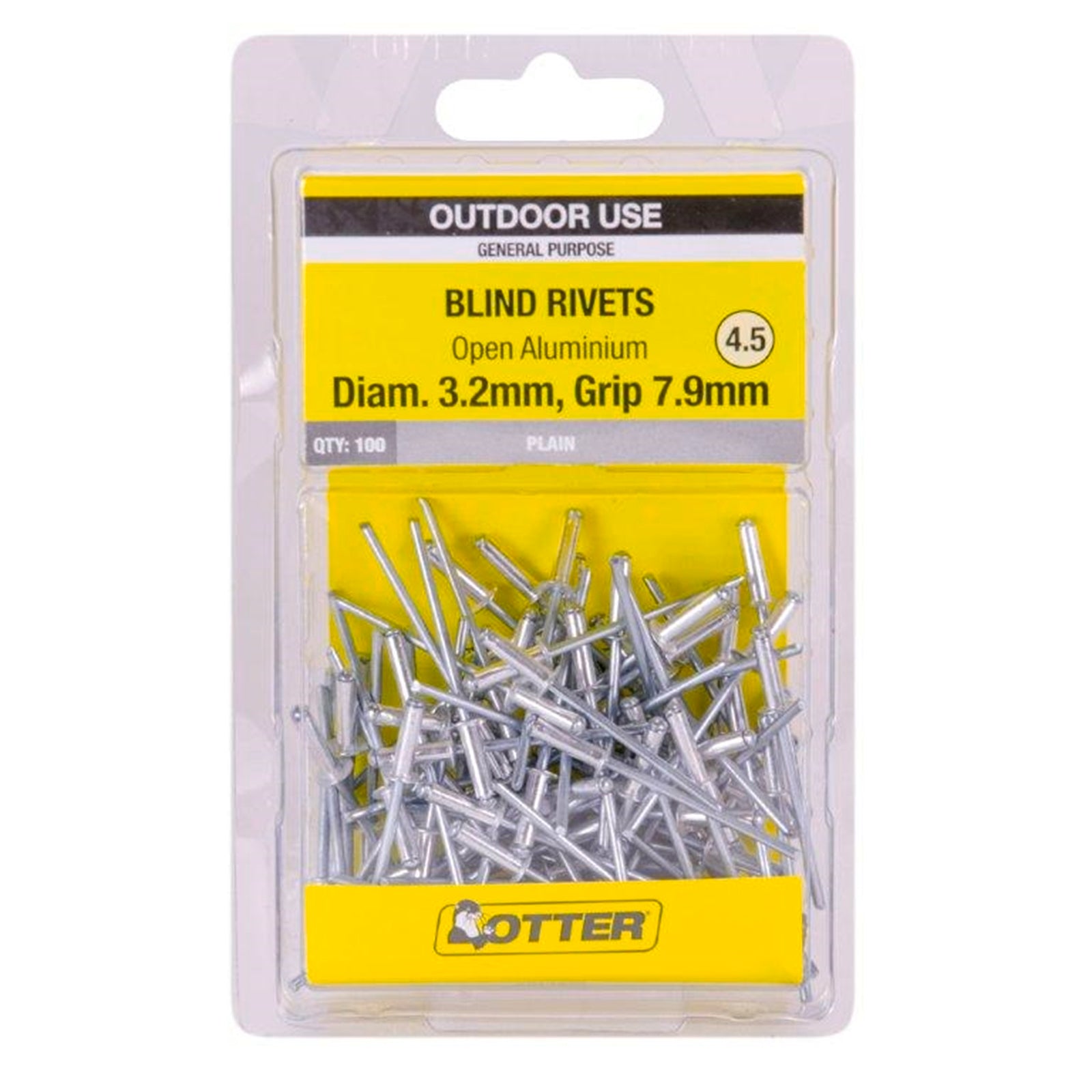 Otter 3.2 x 7.9mm Open Aluminium Blind Rivets 100 Pack