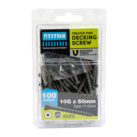 Titan Weather Force Deck Treated Pine Screws 10G x 50mm Type 17 Trim Head - 100 Pack