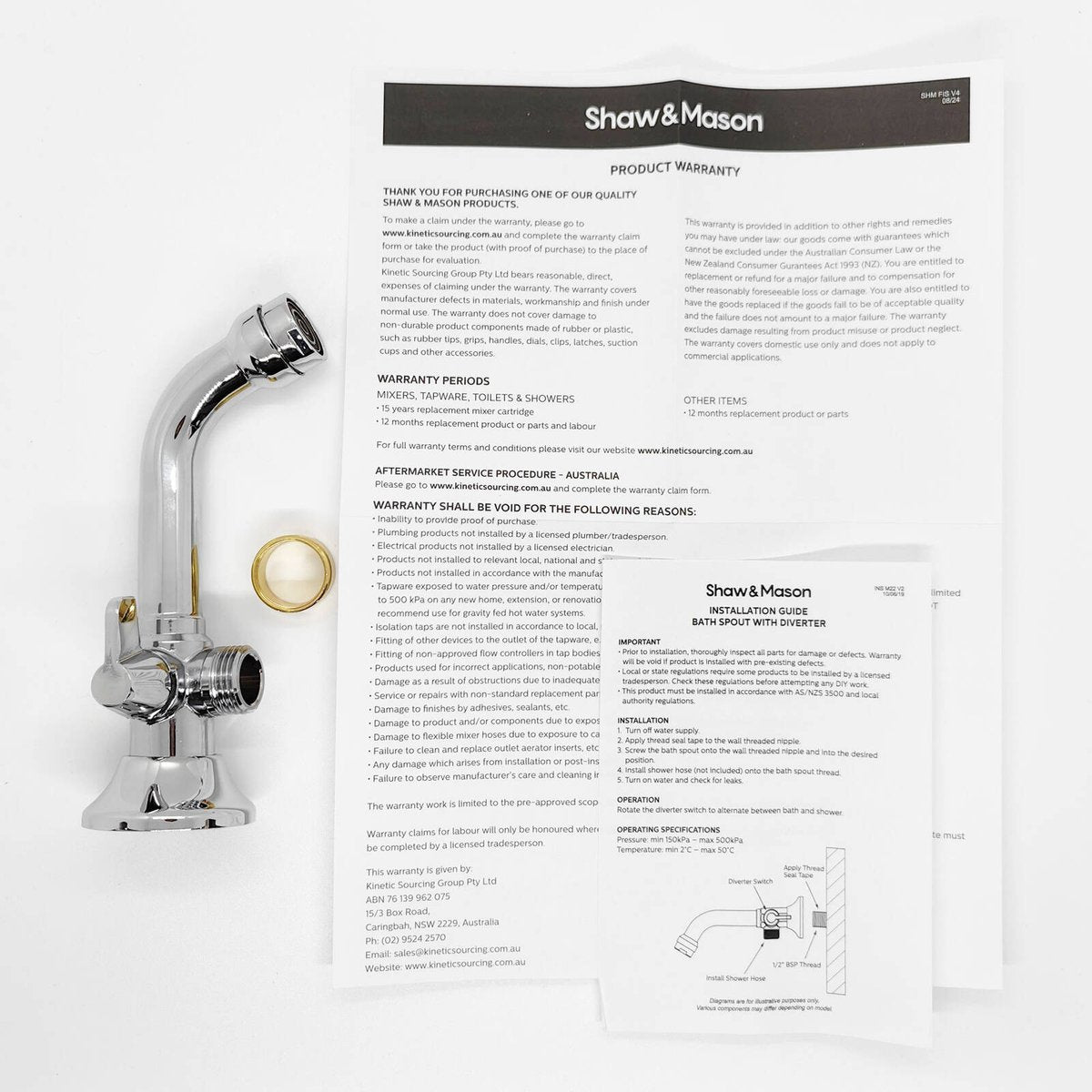 Shaw Mason Chrome Bath Spout Diverter - 140mm - Durable Brass Construction - SuperSaverAU - view 4