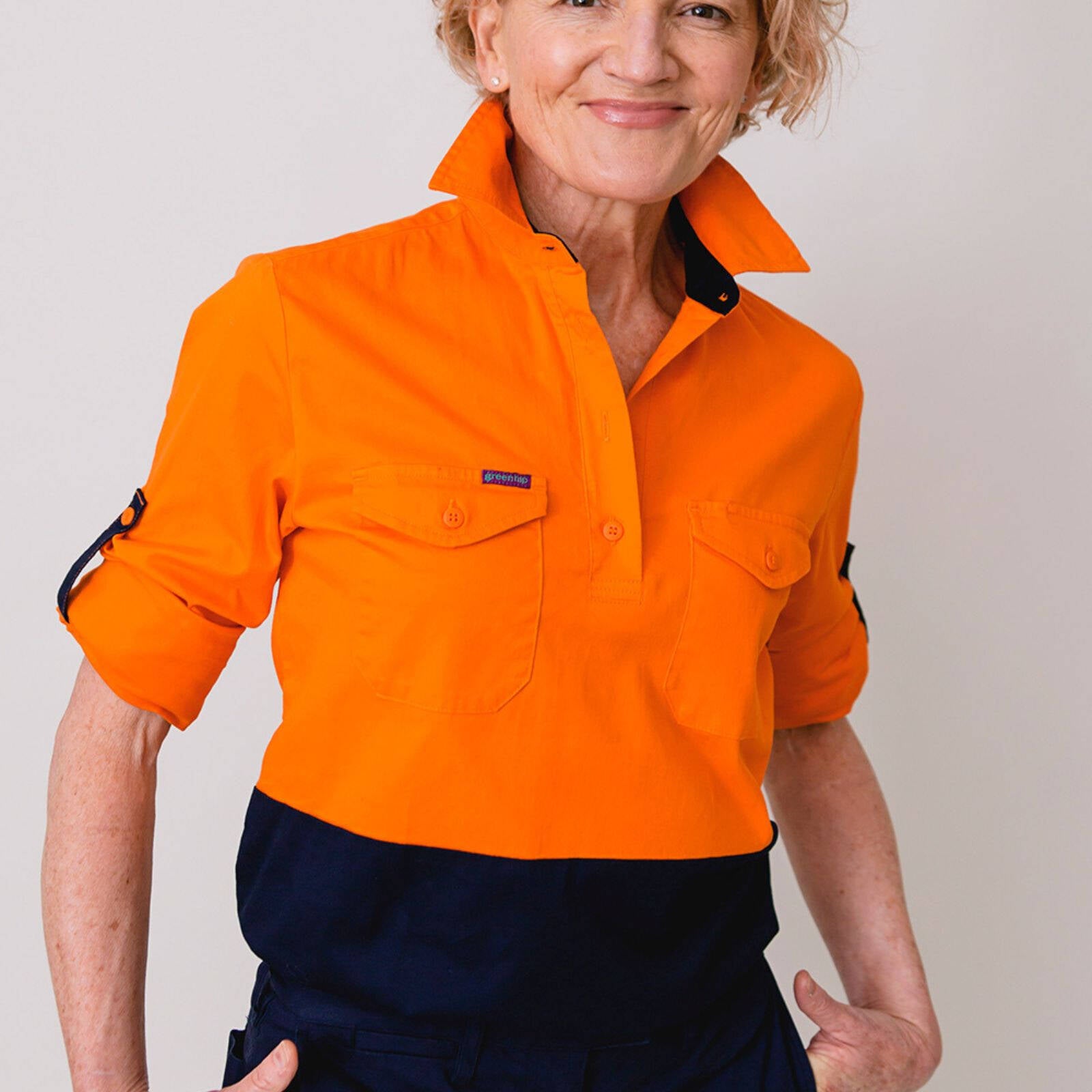 Green Hip Long Sleeve HiVis Shirt Orange/Blue Size 14 Women's