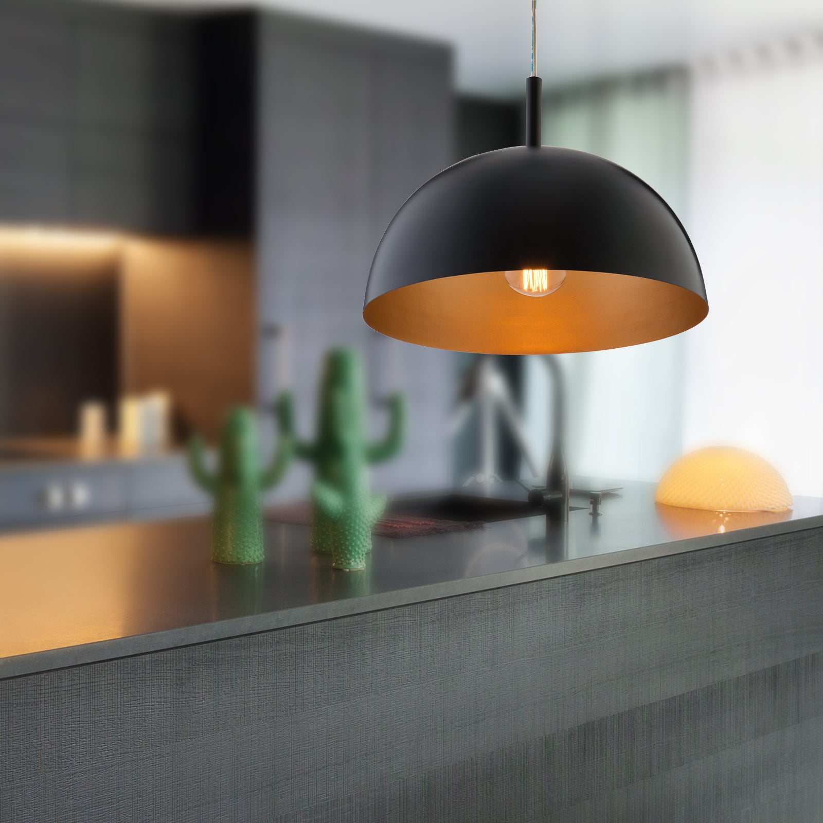 Verve Design 60W Black and Gold Metal Dome Pendant Light E27 Indoor PLS002