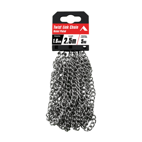 Pinnacle 1.6mm x 2.5m Nickel Plated Twist Link Chain