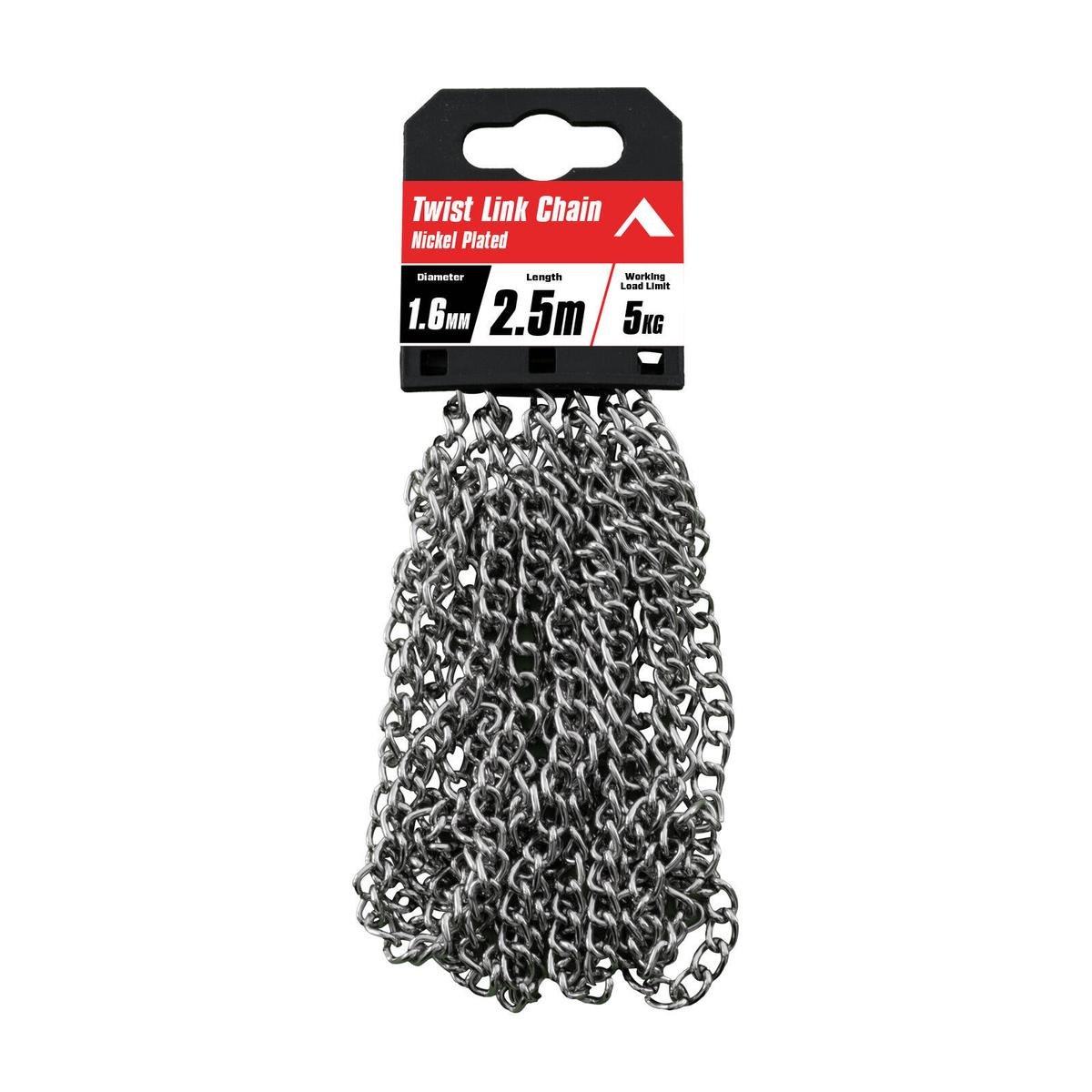 Pinnacle 1.6mm x 2.5m Nickel Plated Twist Link Chain