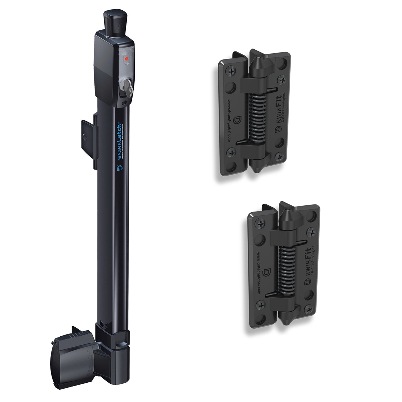 MagnaLatch Magnetic Gate Latch Lock and KwikFit Self Closing Hinges Super Strong Polymer Black