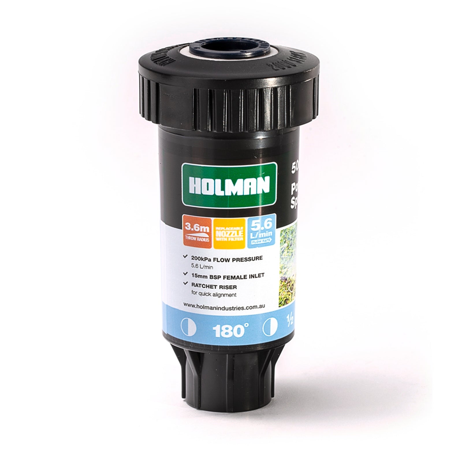 Holman 50mm Fixed Pop Up Sprinkler, Half Spray, Plastic, 15mm Fitting