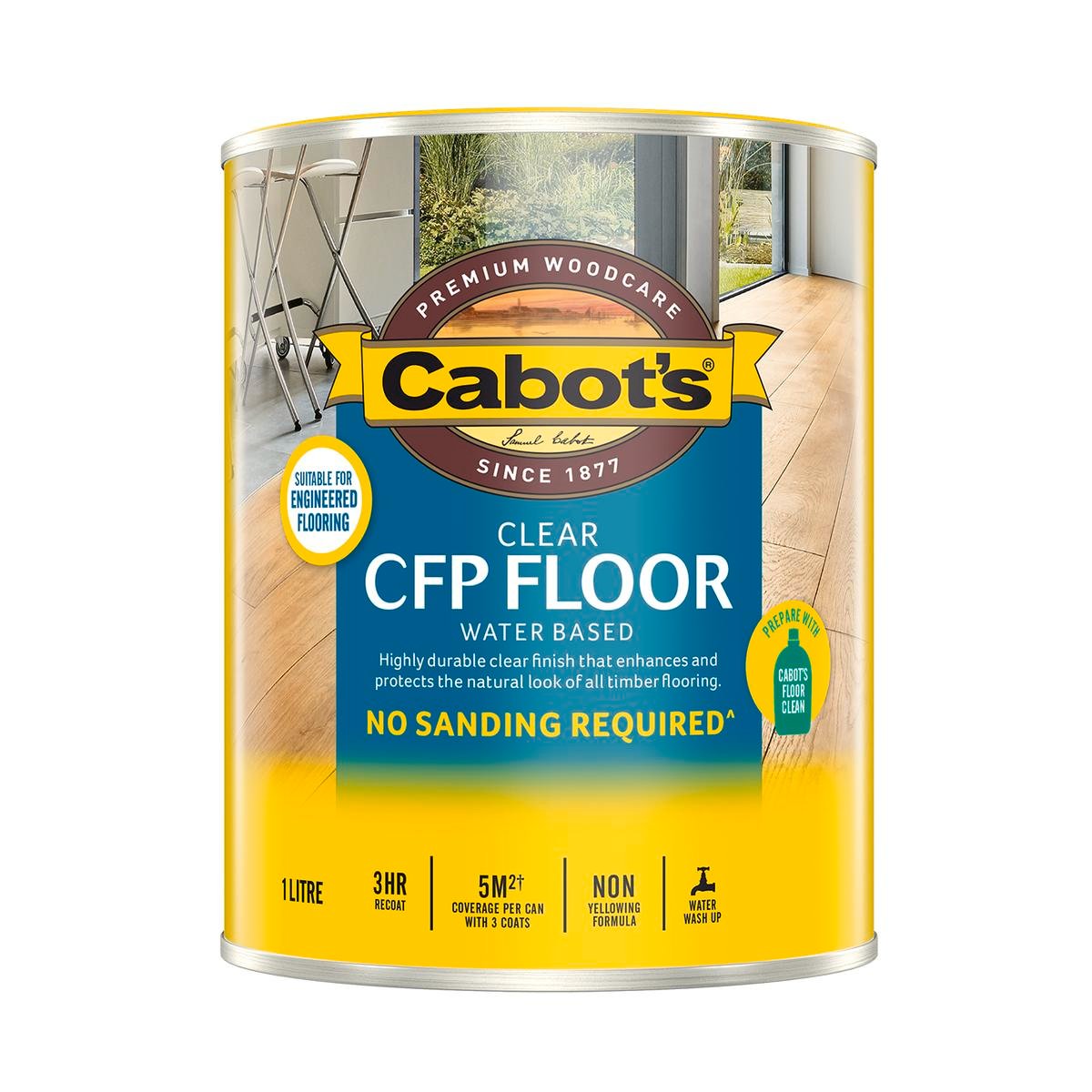 Cabot's 1L Gloss Clear Water Based CFP Floor Polyurethane Interior