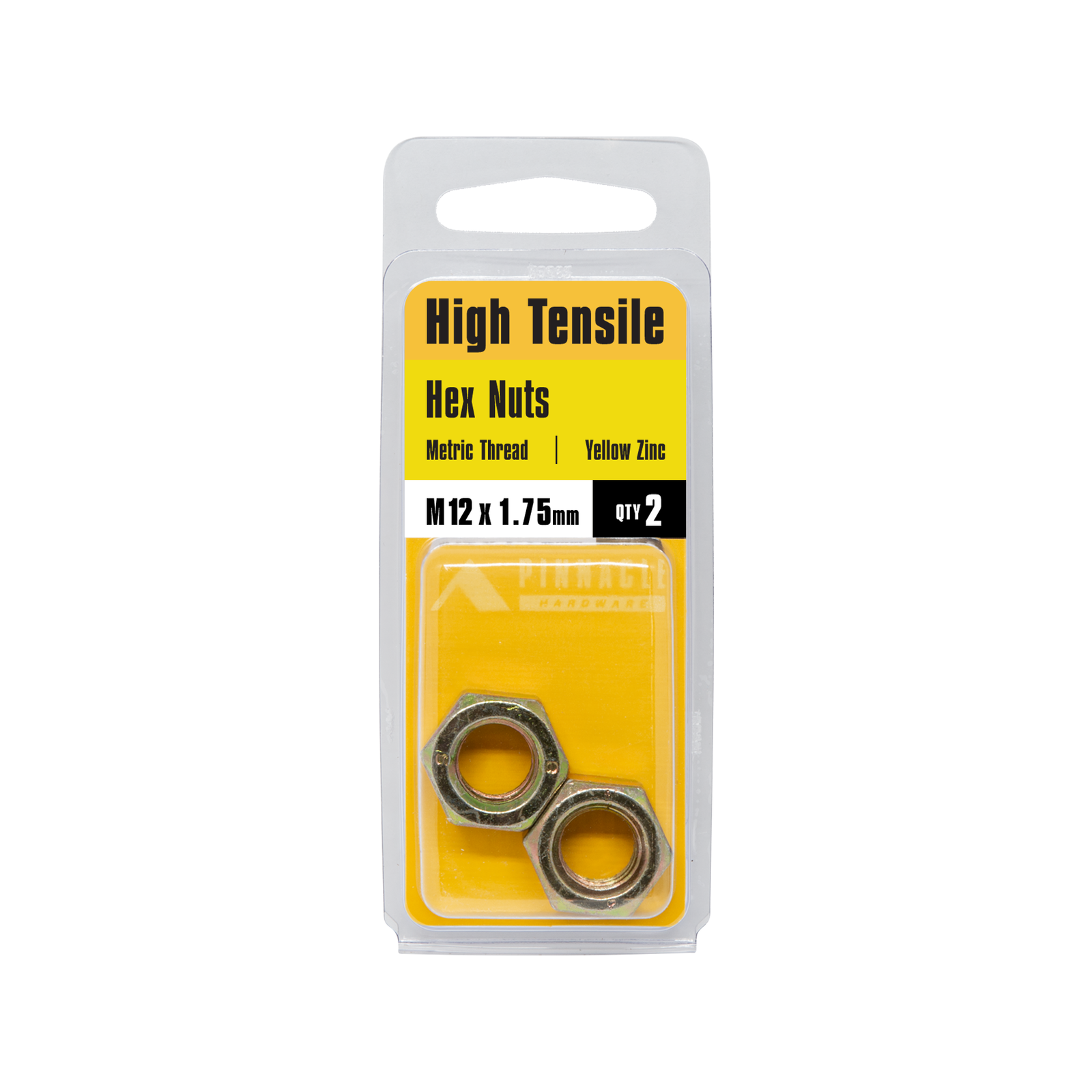 Pinnacle M12 Yellow Zinc Hi-Tensile Hex Nuts - 2 Pack