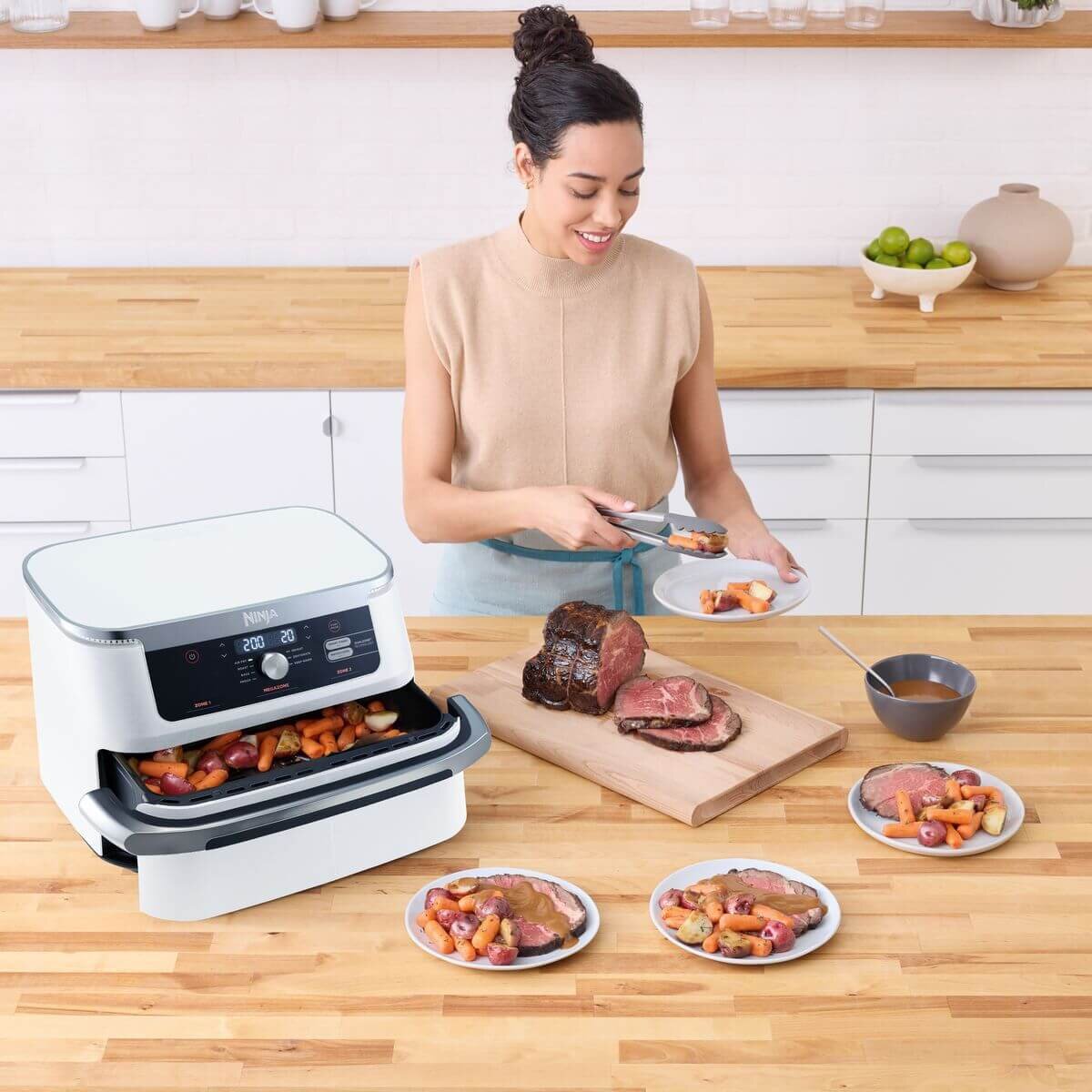 Ninja XXXL FlexDrawer Air Fryer 10.4L - DualZone, Smart Finish, Match Cook - White - AF500WHANZ