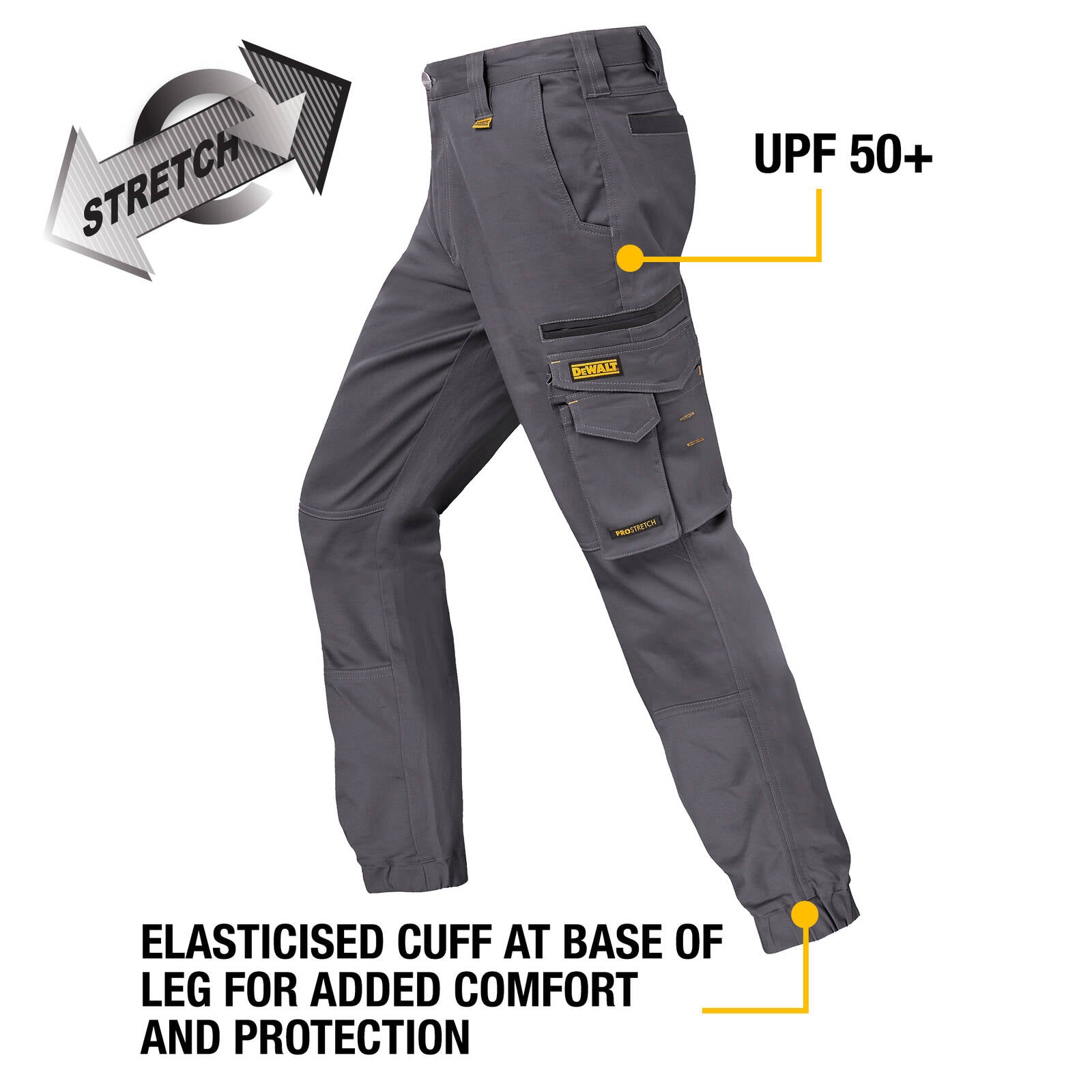 DeWALT Goldfield PROStretch Work Trousers Size 36 Grey Cotton Spandex