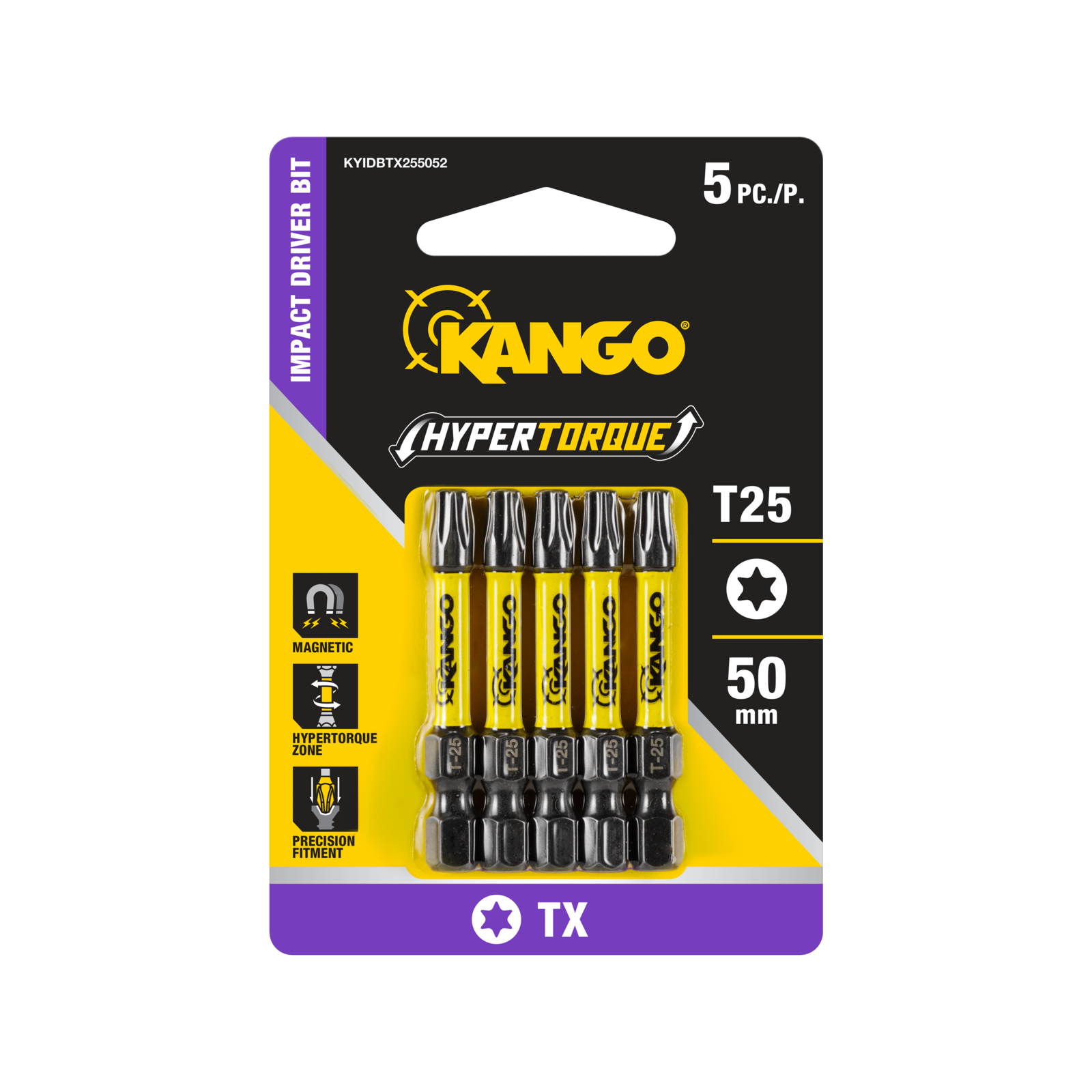 Kango HyperTorque TX25 50mm Impact Driver Bit - 5 Pack, Magnetic Tip