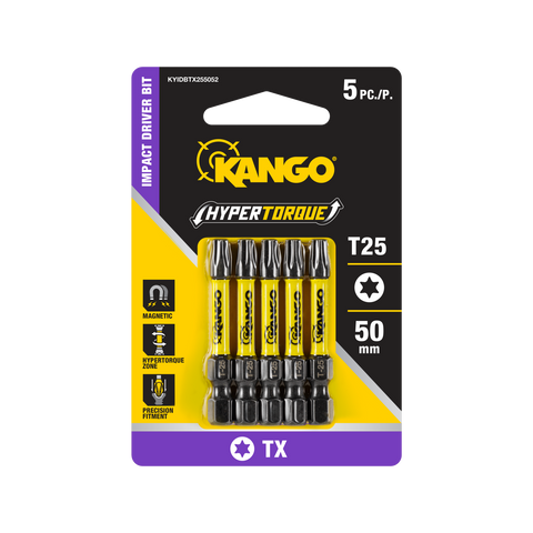 Kango HyperTorque TX25 50mm Impact Driver Bit - 5 Pack, Magnetic Tip