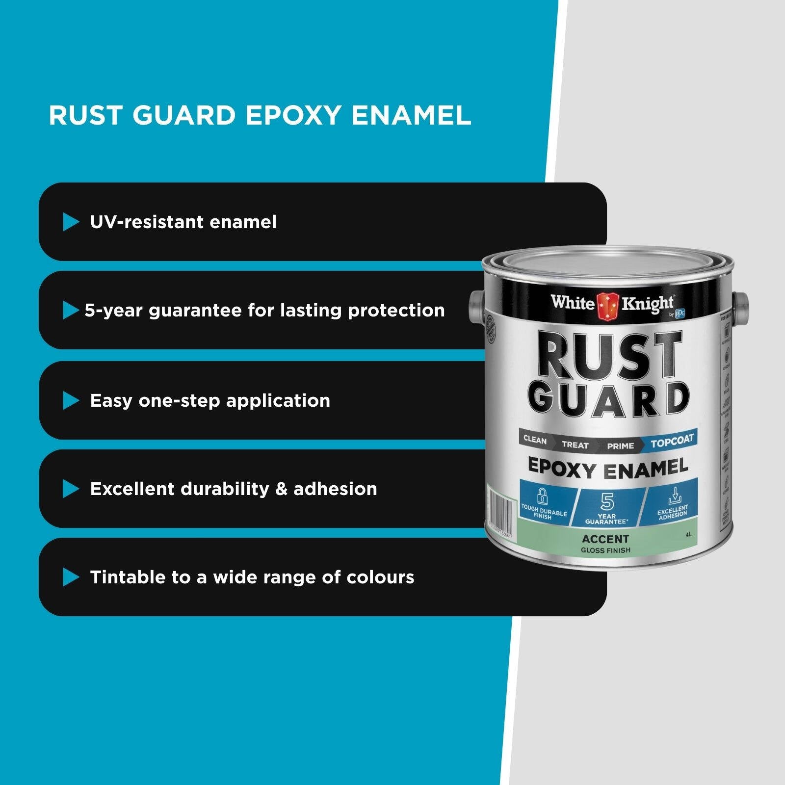 White Knight Rust Guard Accent Gloss Solvent Based Epoxy Enamel Paint 4L