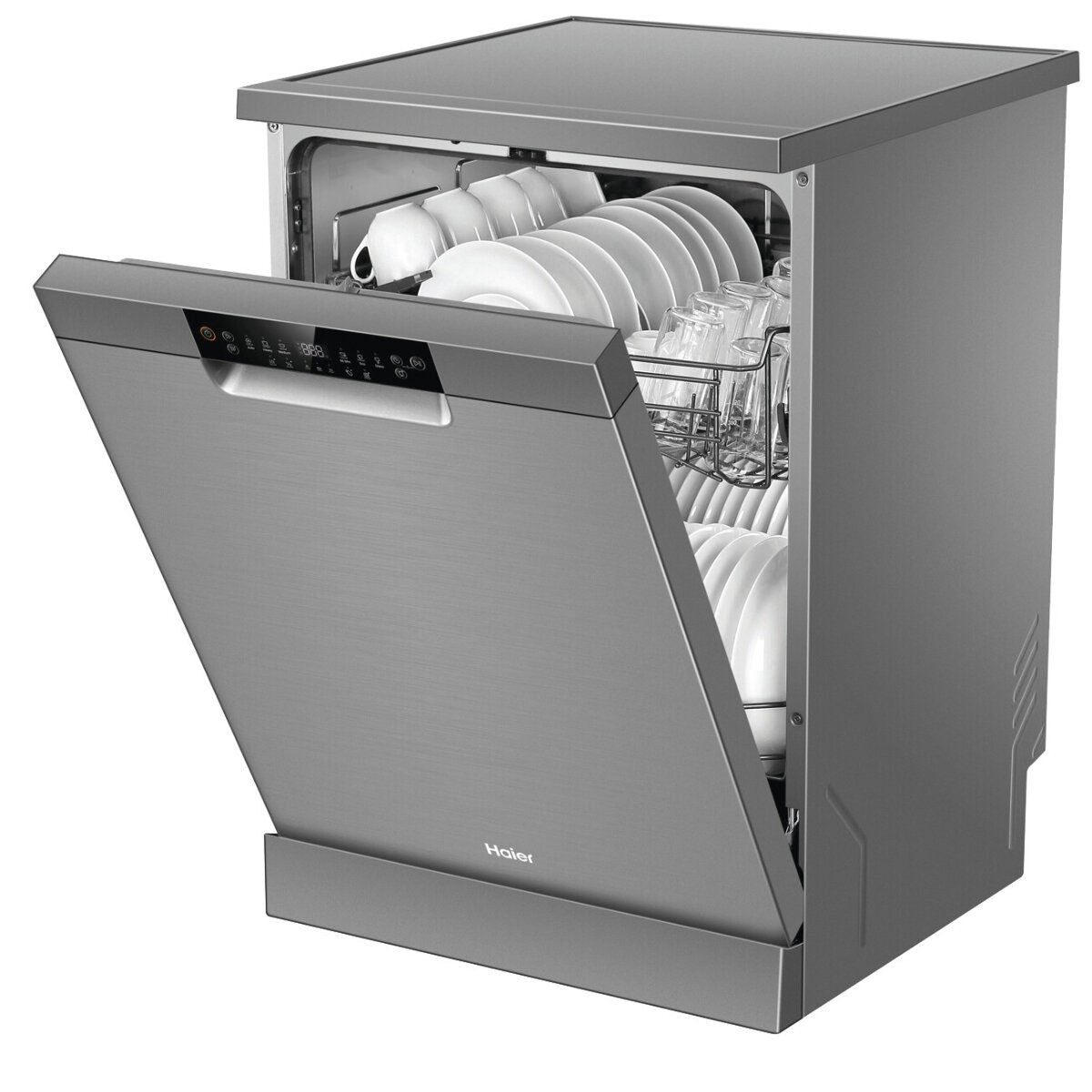Haier 60cm Freestanding Dishwasher with Sanitise - 15 Place Settings - Satina - ThermoDry - HDW15F1S1