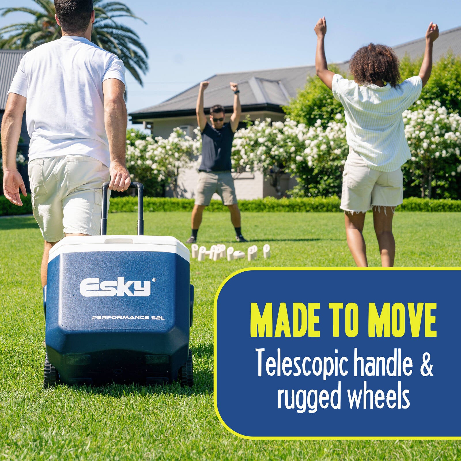 Esky 52L Wheeled Hard Cooler with Drain & Telescopic Handle Blue/White
