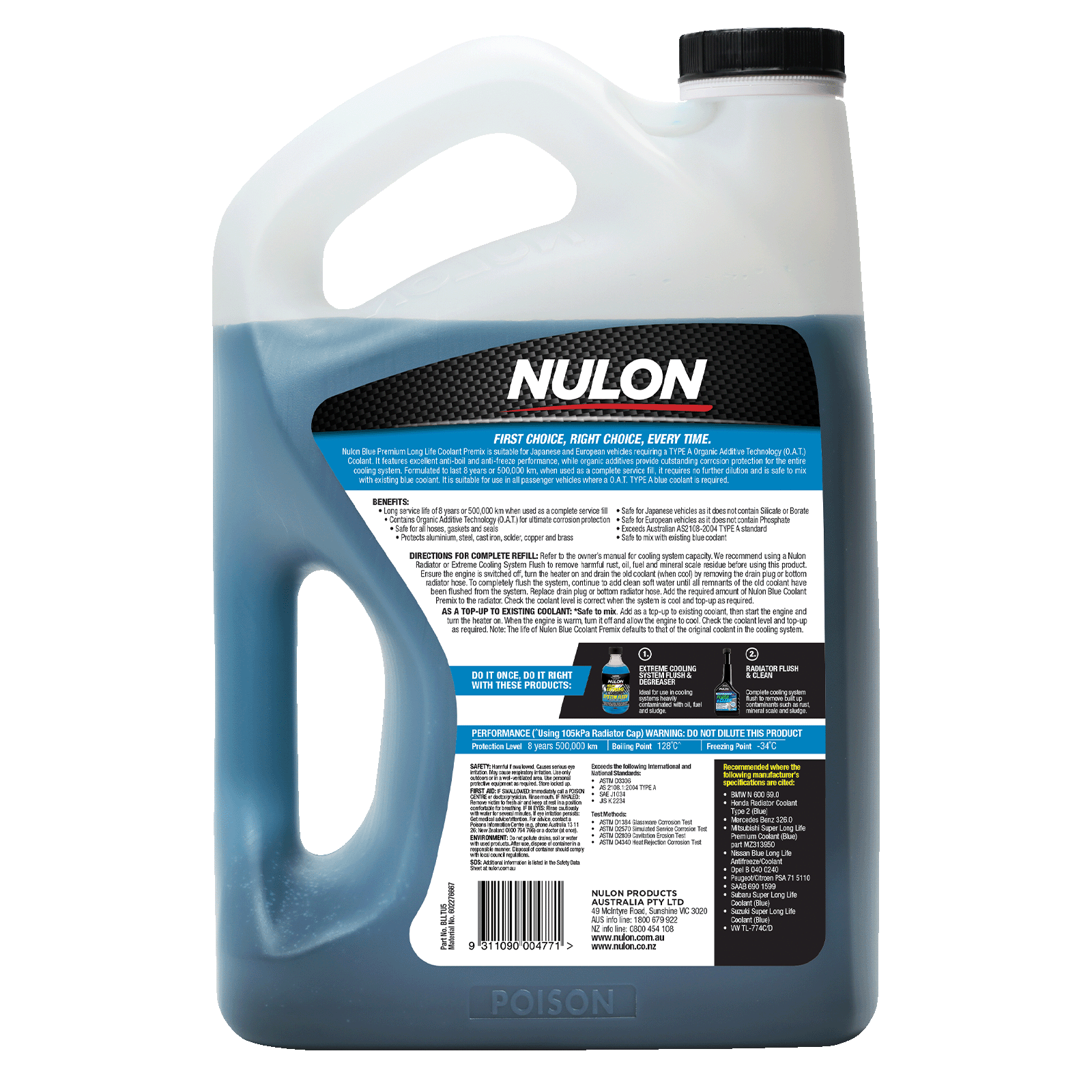 Nulon Blue Long Life Coolant Premix 5L Type A Corrosion Protection