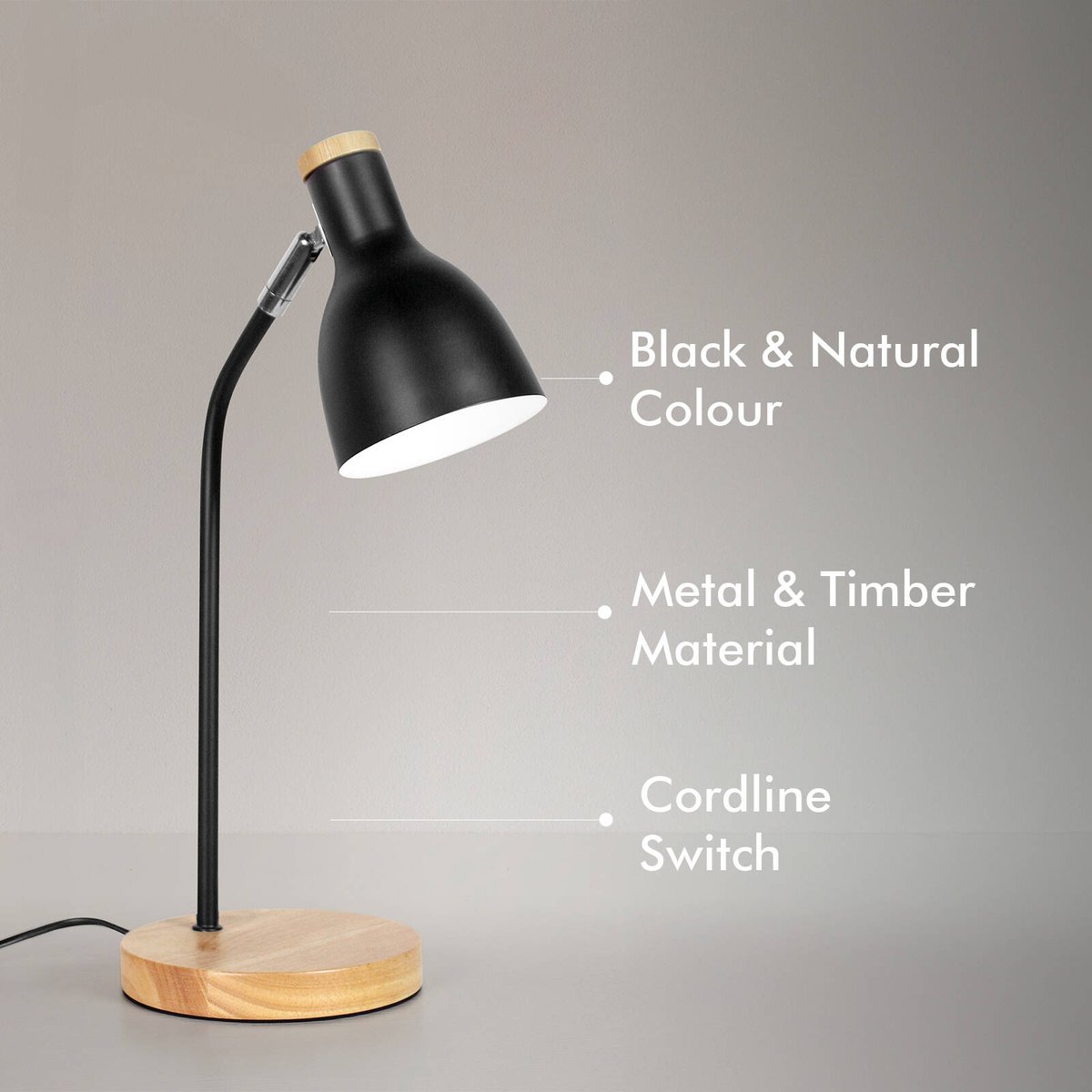 Verve Design Lexi Black Desk Lamp E14 25W Adjustable Head ATL358BK
